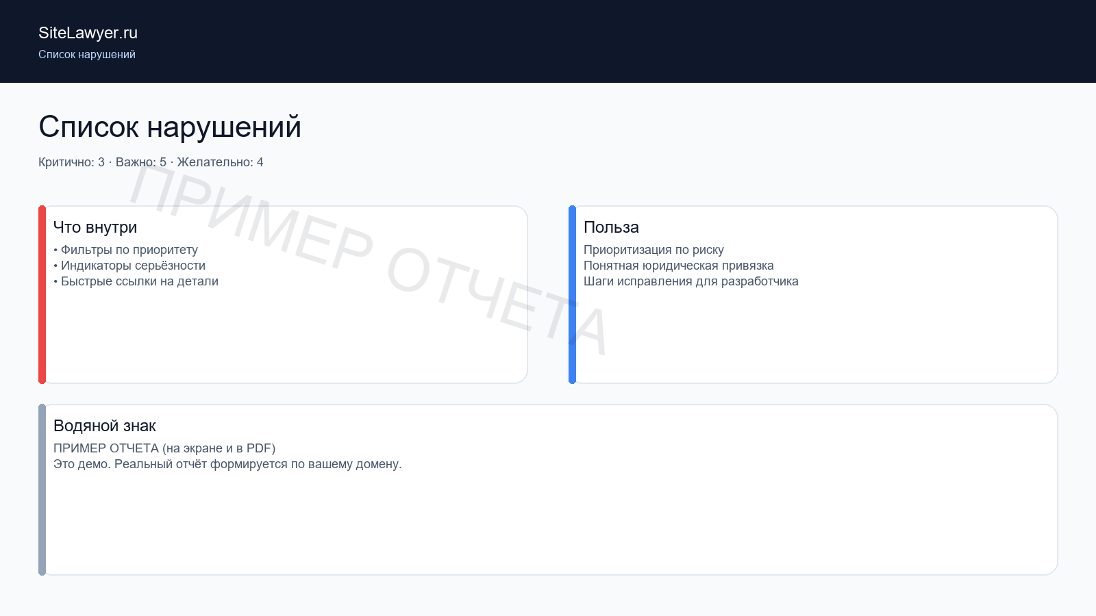 Скриншот: список нарушений